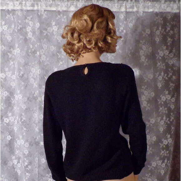 Vintage 80s Black Lace Sweater 1980s Silk Angora Pullover by Cristina Size S/M - Picture 4 of 8